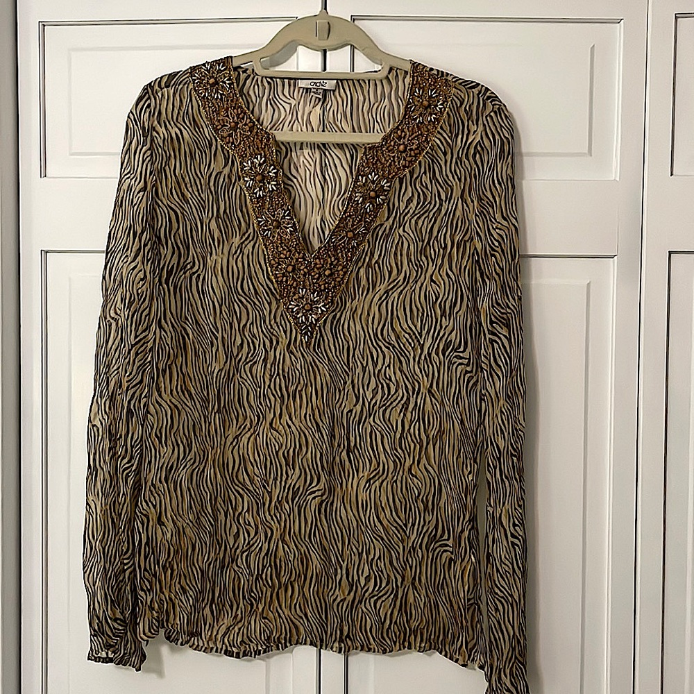 Cache Sheer Animal Print Tunic With Beautiful Bea… - image 1